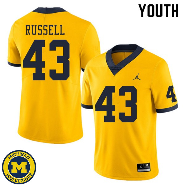 Youth Michigan Wolverines #43 Andrew Russell Yellow College Game Jersey